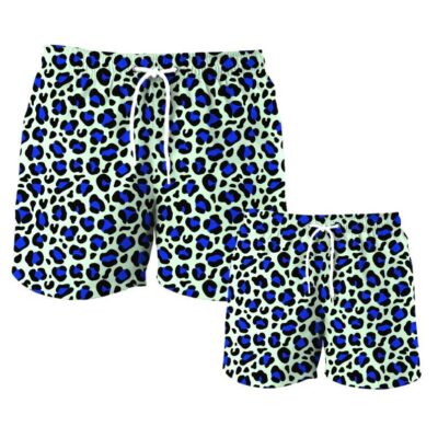 Father Son Matching Swim Trunks - Blue Leopard