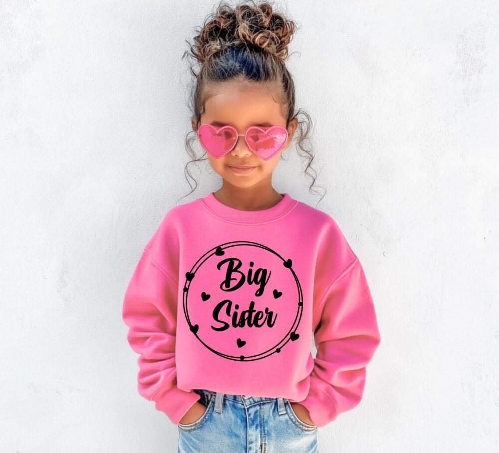 Sibling Sweatshirt – Big Sister in Black Round