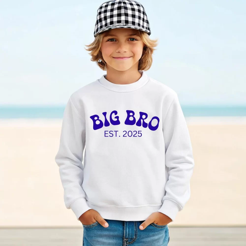 Personalized Sibling Sweatshirt – Blue Big Bro EST.2025