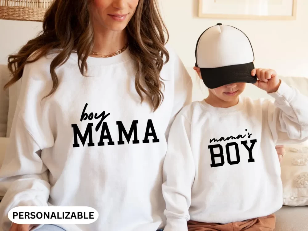 Personalized Mommy & Me Sweatshirt –Mama & Boy-Black letter