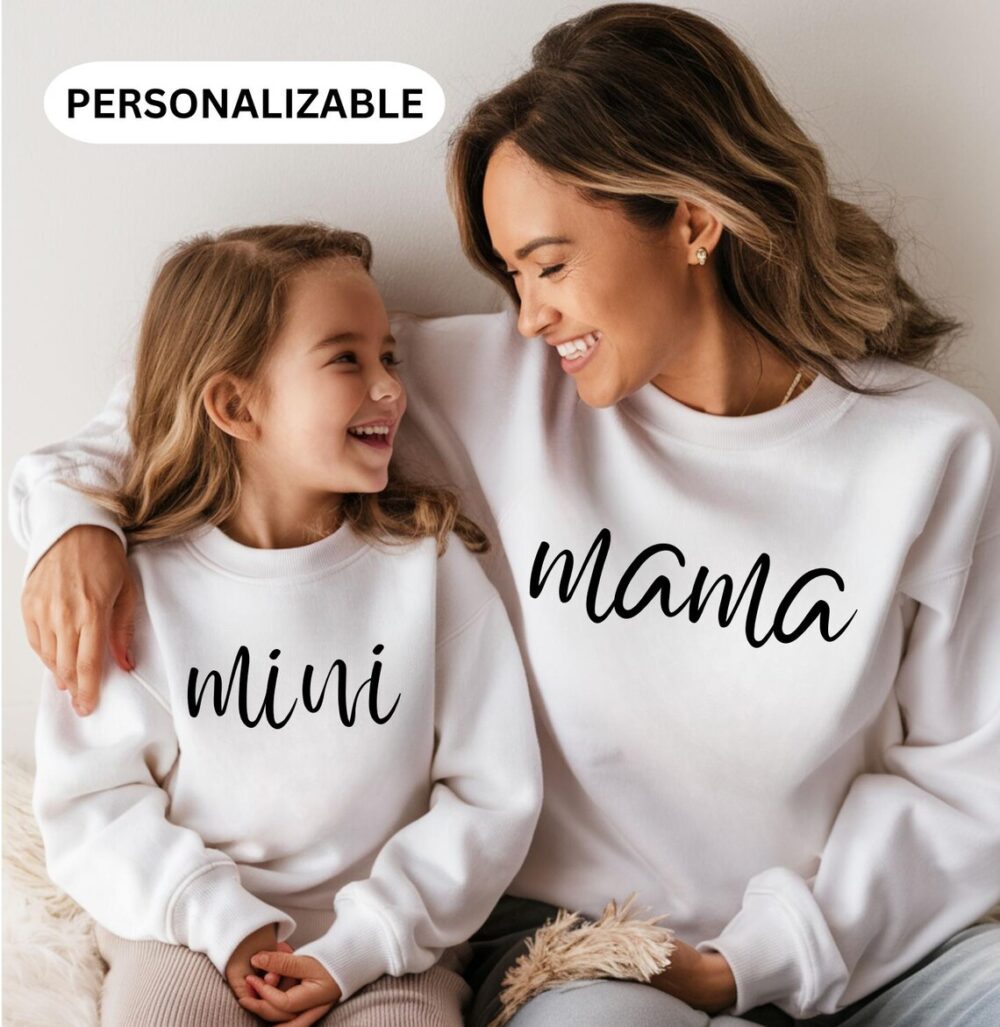 Personalized Mommy & Me Sweatshirt – Mama Mini Black letter - Image 7