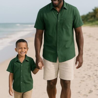 Father & Son Matching Shirts – Olive Rayon
