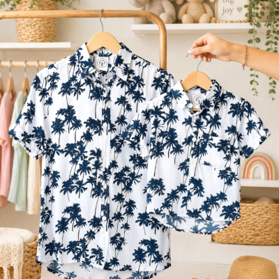 Father &amp; Son Matching Shirts - Navy Palm