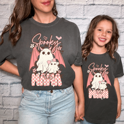 Comfort Colors® Mommy & Me Halloween Shirts - Checkered Spooky