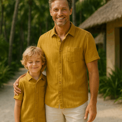 Matching Father Son 100% Linen Shirts - Mustard