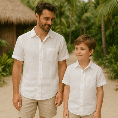 Matching Father Son 100% Linen Shirts - White