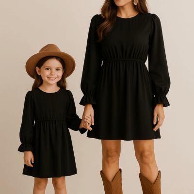 Long Sleeve Dress – Black Rayon Viscose