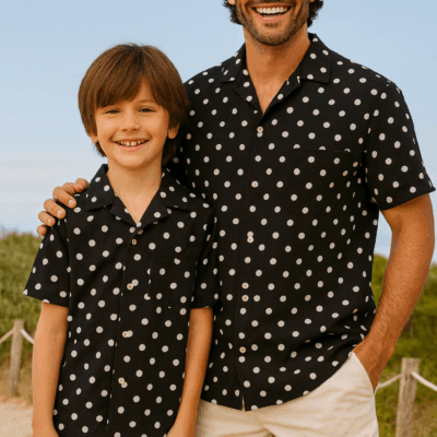 Father & Son Matching Shirts – Black Polka Dot
