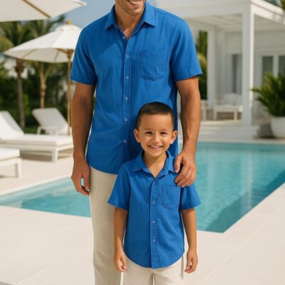 Father & Son Matching Shirts – Blue Rayon