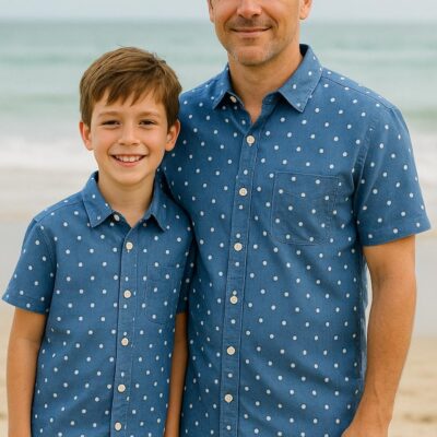 Father & Son Matching Shirts – Blue Polka Dot