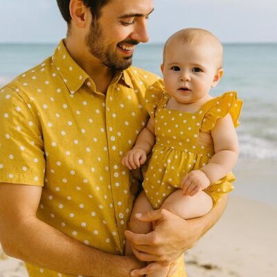 Father Daughter Outfit - Yellow Polka Dot