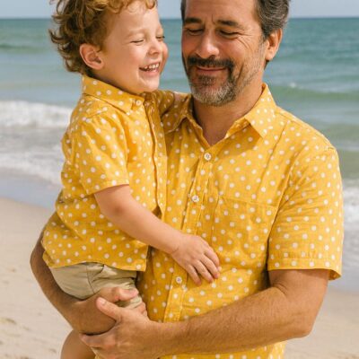 Father & Son Matching Shirts – Yellow Polka Dot