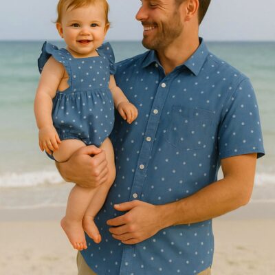 Father Daughter Outfit - Blue Polka Dot