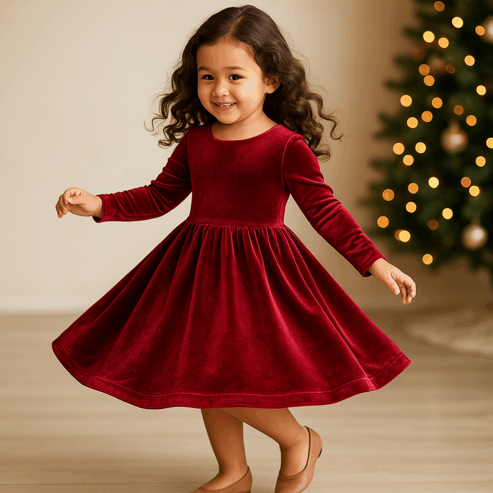 Matching Mother Daughter Christmas Dresses: Red Velvet-Feel - Tiny Tots Kids