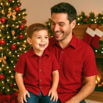 Matching Family Christmas Outfit - Red Rayon Twill