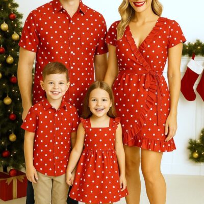 Matching Family Christmas Outfit - Red Polka Dot