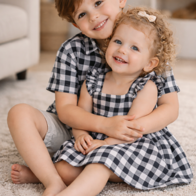 Brother & Sister Matching Outfit - Black Gingham
