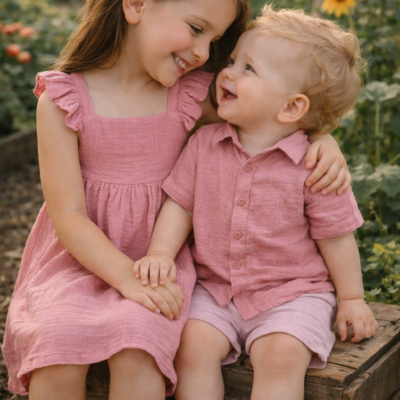 Matching Sibling Outfit - Pink Muslin