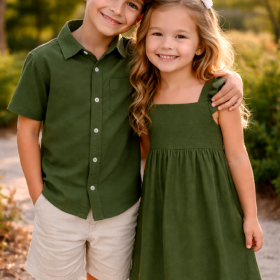 Brother & Sister Matching Outfit - Olive Rayon