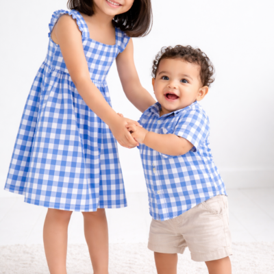 Brother & Sister Matching Outfit - Blue Gingham