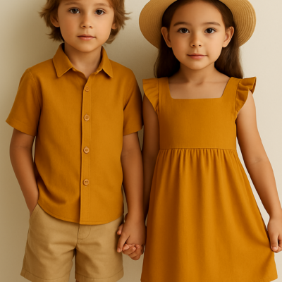 Brother & Sister Matching Outfit - Mustard Rayon