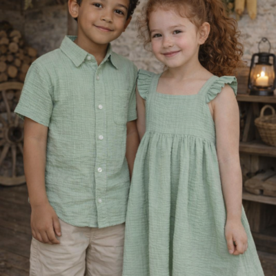 Matching Sibling Outfit - Sage Muslin