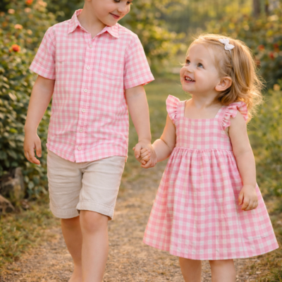 Brother & Sister Matching Outfit - Pink Gingham