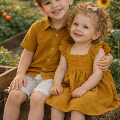 Matching Sibling Outfit - Mustard Muslin