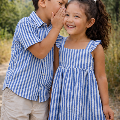 Matching Siblings Outfit - Blue Stripes