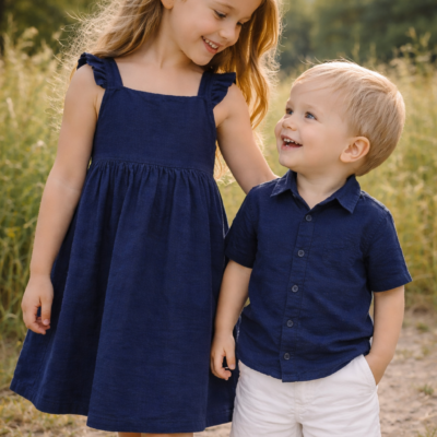 Matching Sibling Outfit - Navy Muslin