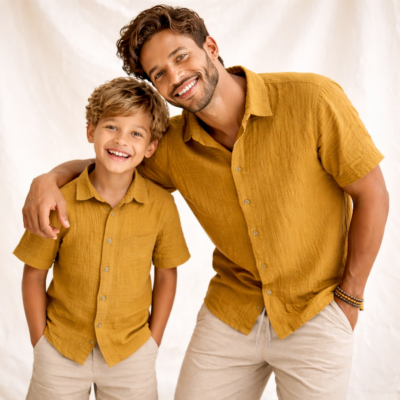 Father & Son Matching Shirts – Muslin Mustard