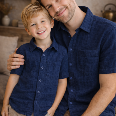 Father & Son Matching Shirts – Muslin Navy