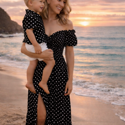 Mother Son Matching Outfit - Black Polkadot