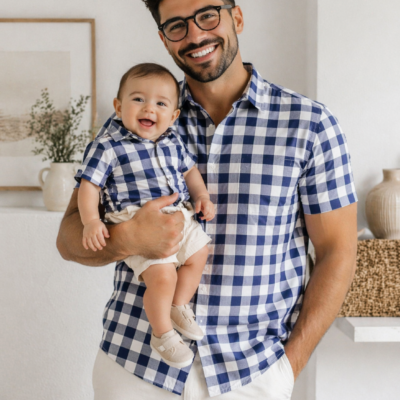 Father &amp; Son Matching Outfit - Navy Checked