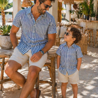 Father &amp; Son Matching Outfit - Denim Blue Stripes