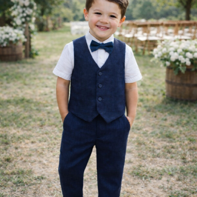 Navy Blue 100% Linen Boy Suit