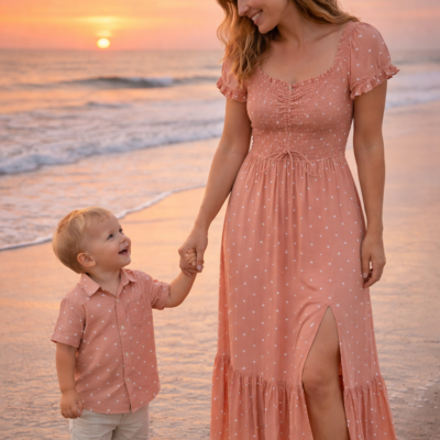 Mother Son Matching Outfit - Pink Polkadot