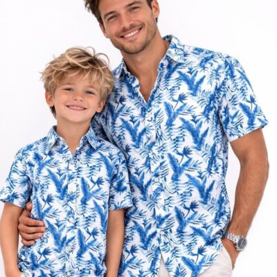 Father &amp; Son Matching Shirts – Blue Leaf
