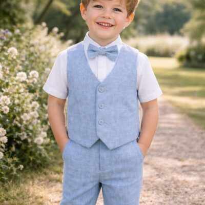 Light Blue 100% Linen Boy Suit