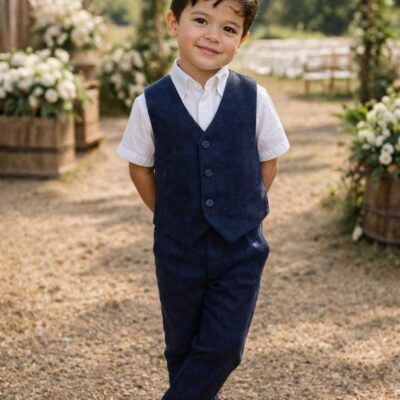 100% Linen Boy Suit Navy Blue