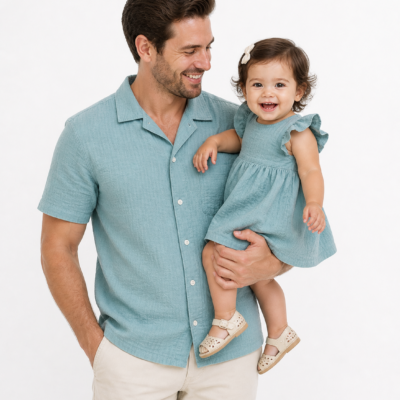 Muslin Cotton Father Daughter Outfit - Teal