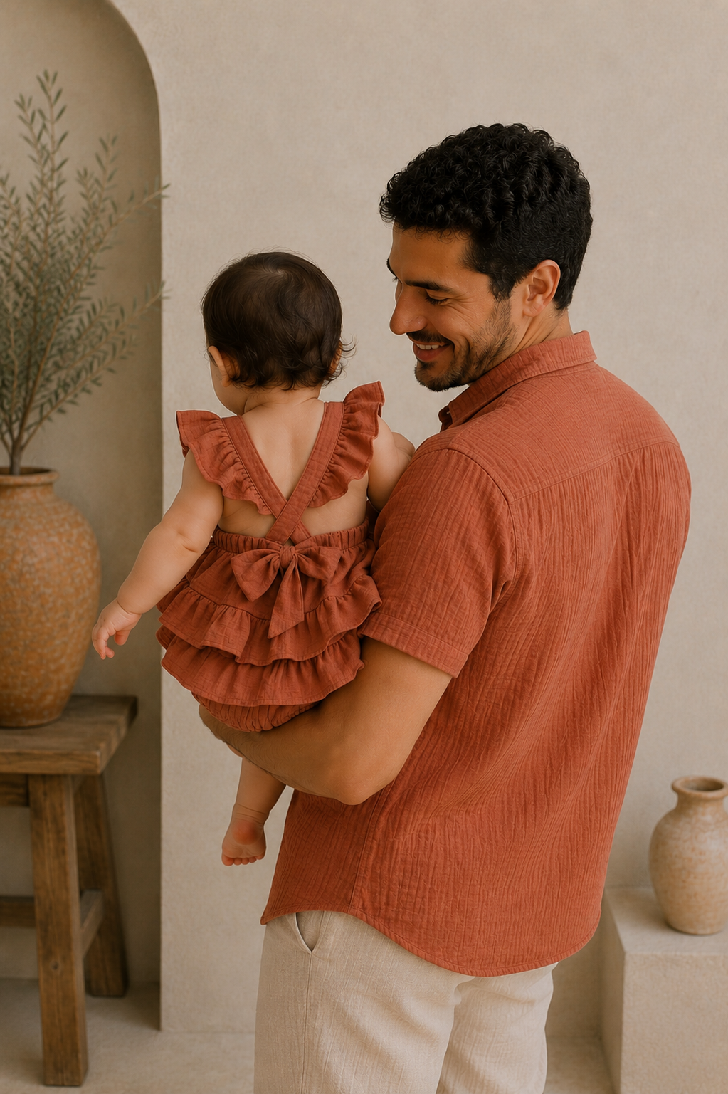 Muslin Cotton Dad & Daughter Outfit - Terracotta - Image 3
