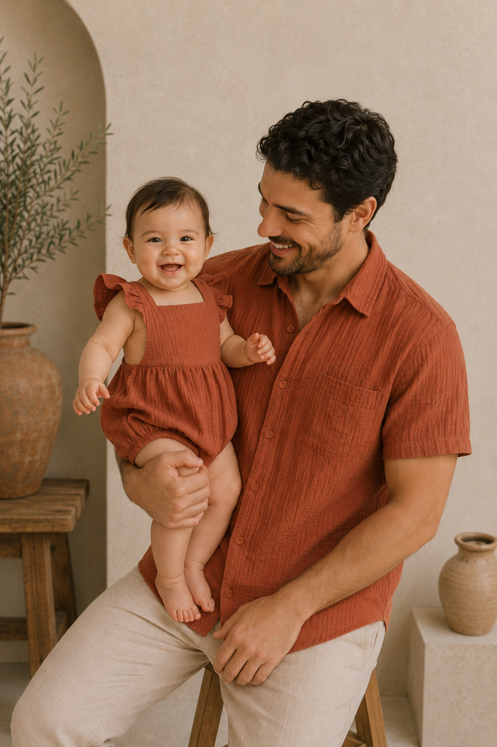 Muslin Cotton Dad & Daughter Outfit - Terracotta - Image 2
