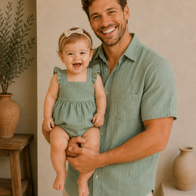 Muslin Cotton Dad & Daughter Outfit - Sage