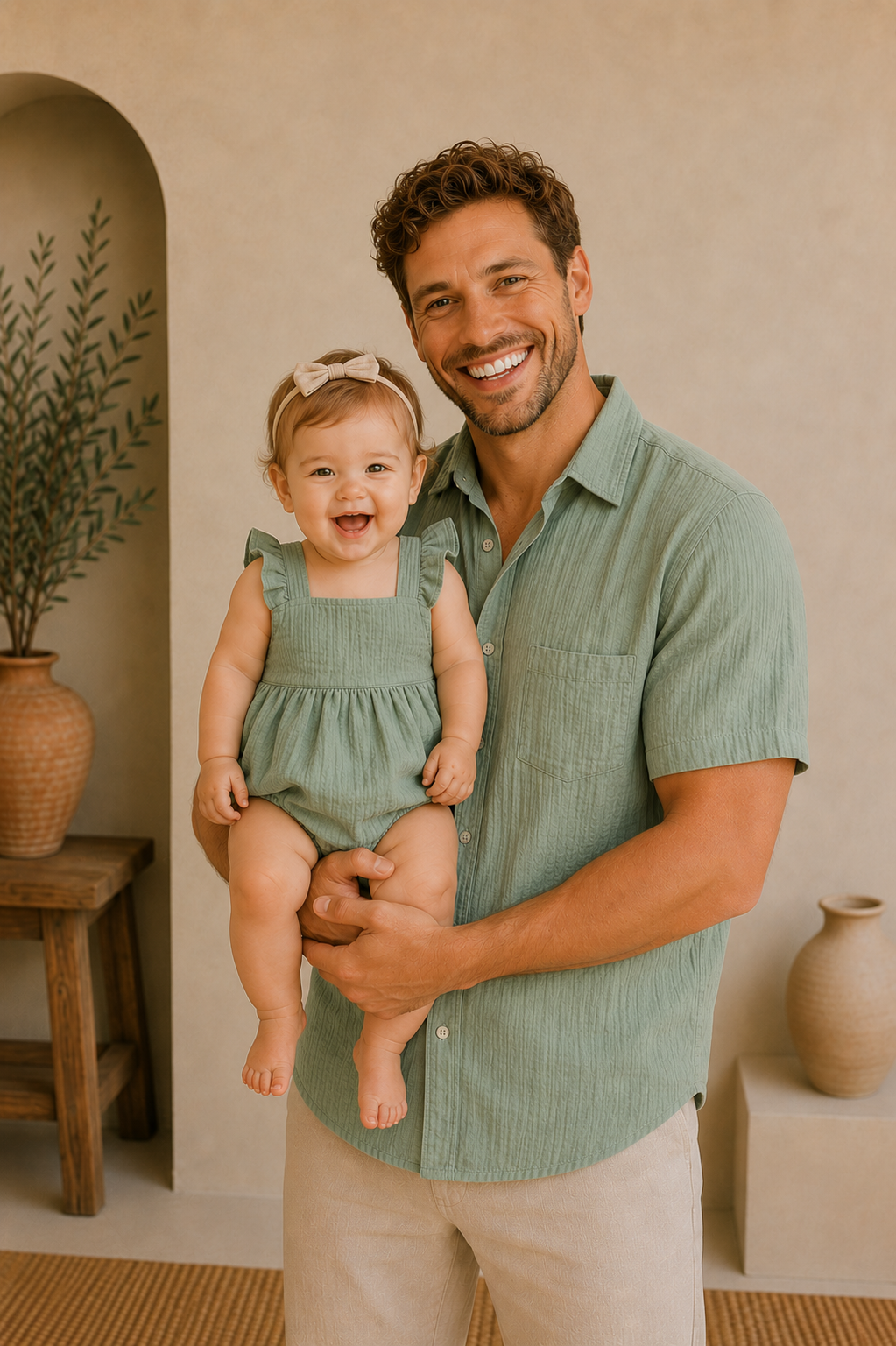 Muslin Cotton Dad & Daughter Outfit - Sage