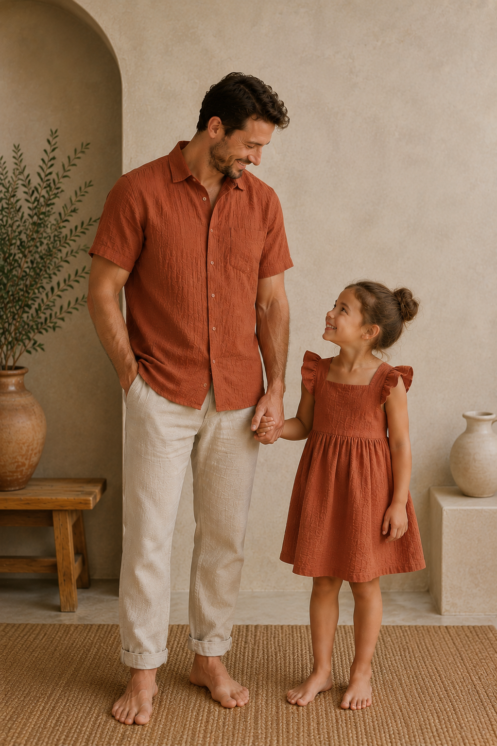 Muslin Cotton Father Daughter Outfit - Terracotta