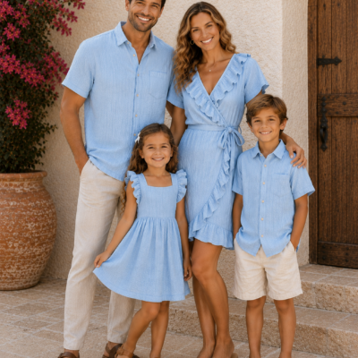 Light Blue Muslin Matching Family Outfit