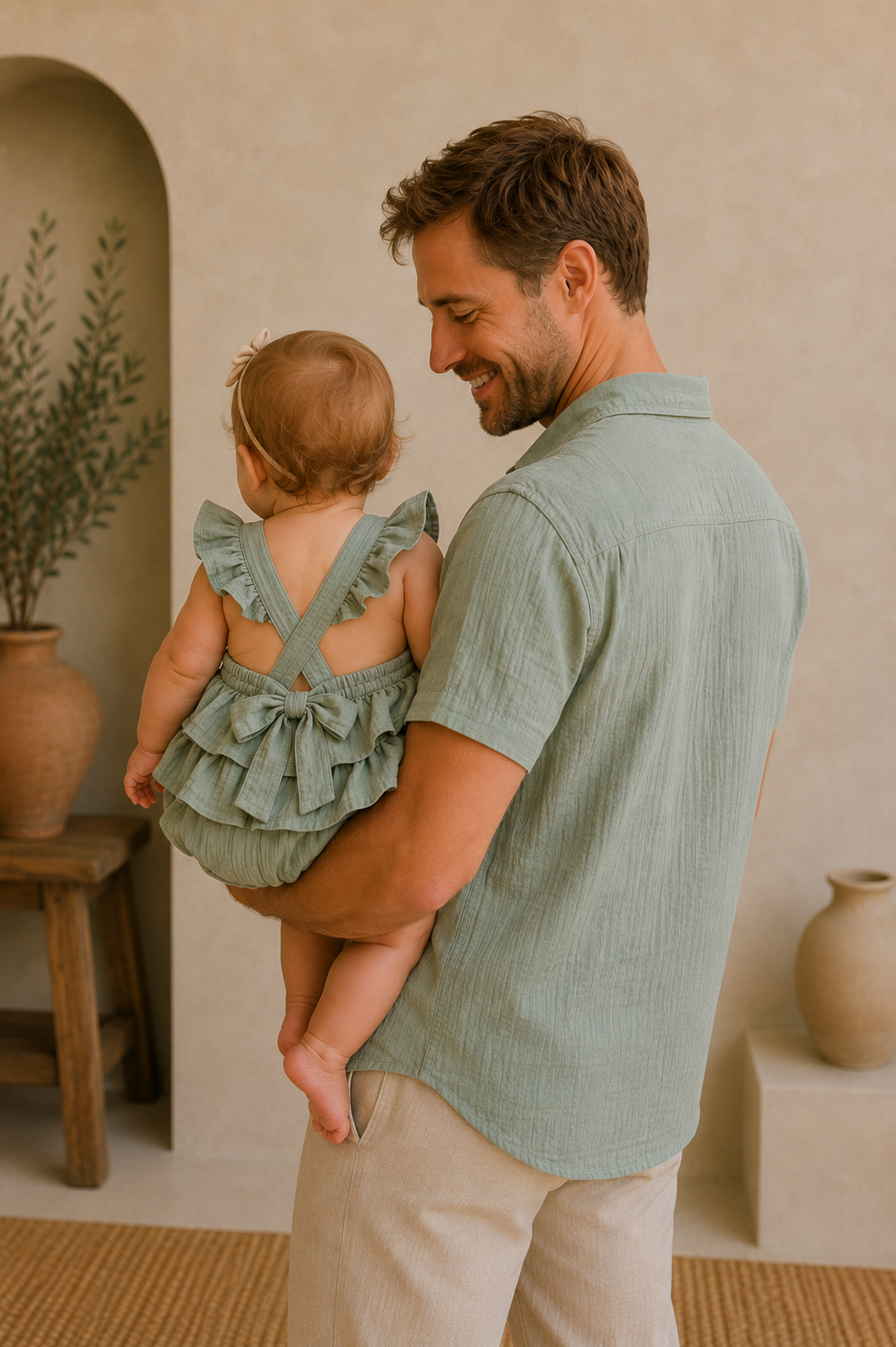 Muslin Cotton Dad & Daughter Outfit - Sage - Image 2
