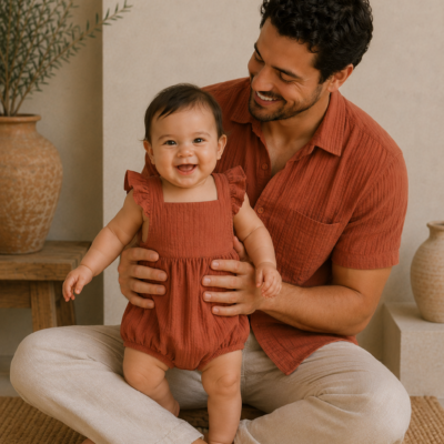 Muslin Cotton Dad & Daughter Outfit - Terracotta