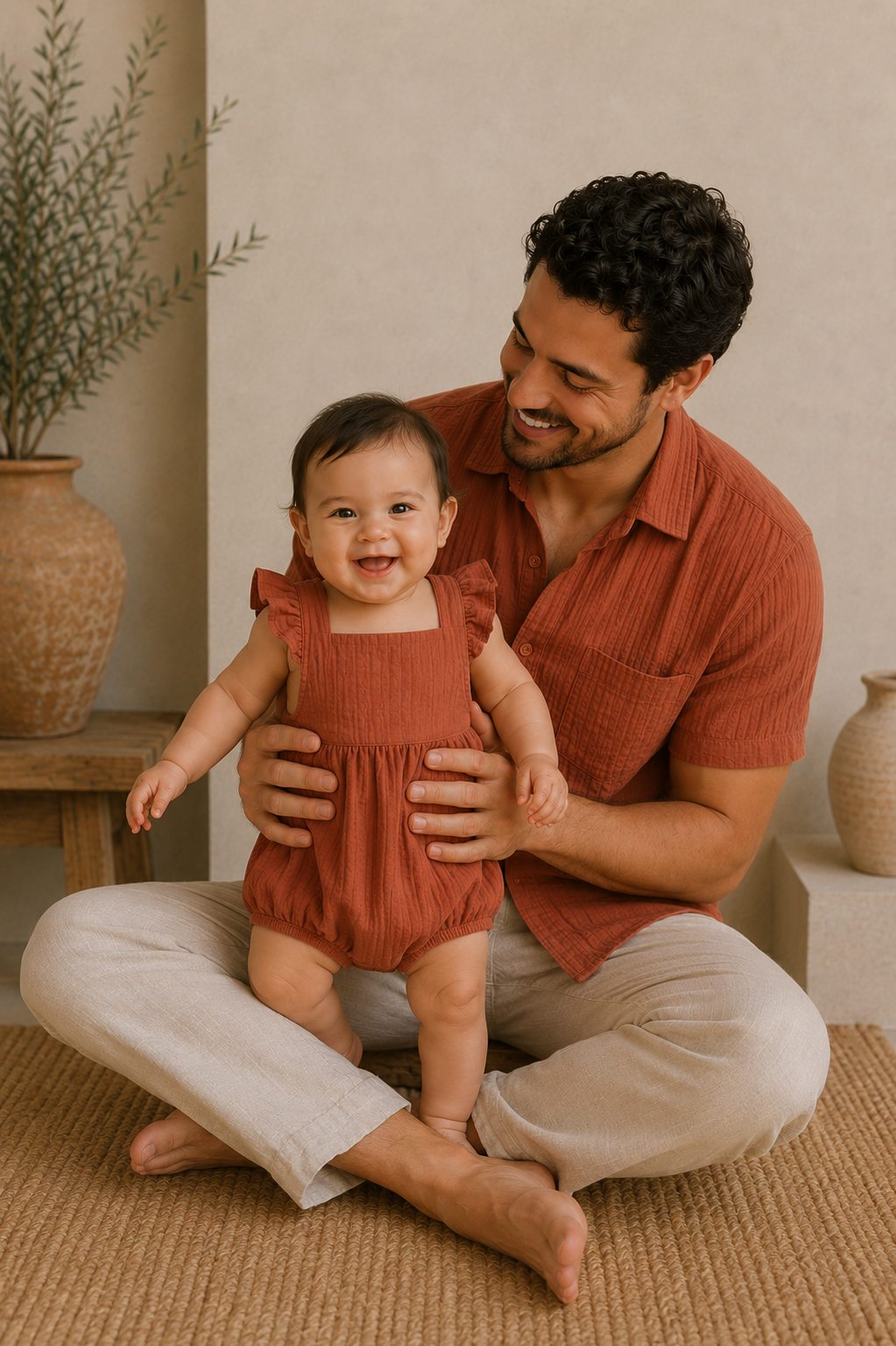 Muslin Cotton Dad & Daughter Outfit - Terracotta